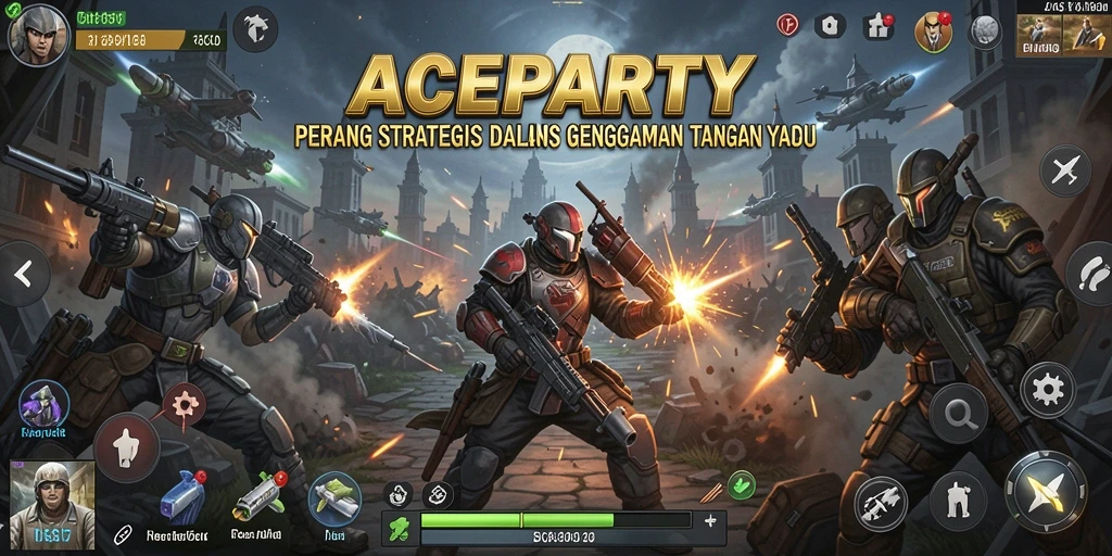 Screenshot menampilkan aksi intens dalam gameplay <strong>ACEPARTY</strong> di medan perang FPS.