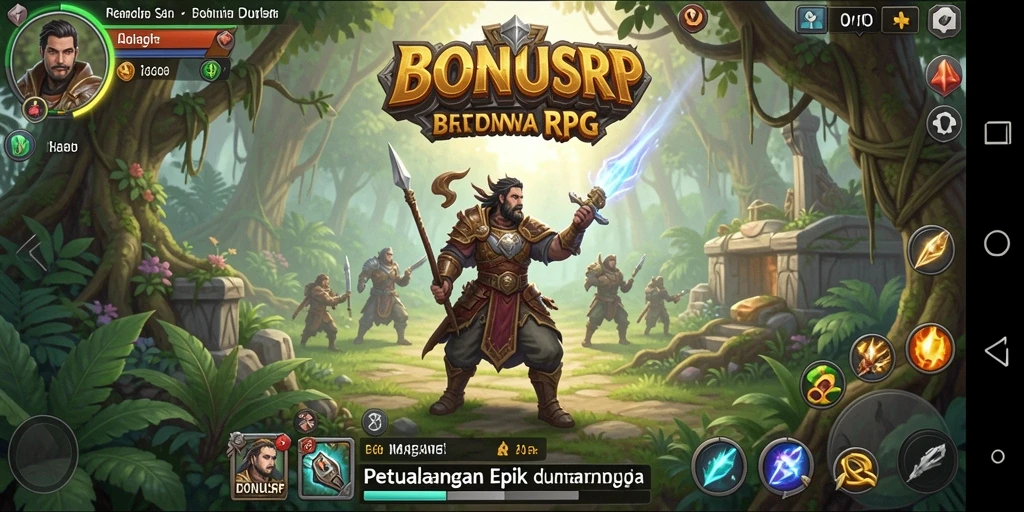 Screenshot utama menunjukkan gameplay RPG yang mendebarkan dan eksplorasi dunia fantastik.