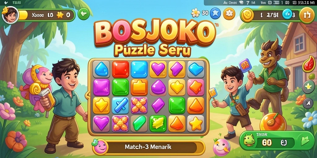 Tampilan gameplay seru dari BOSJOKO yang penuh warna.