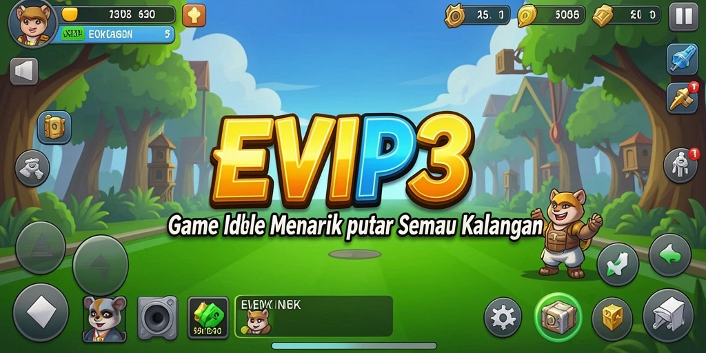 Tampilan screenshot utama EVIP3 menampilkan keseruan gameplay Idle yang memikat.