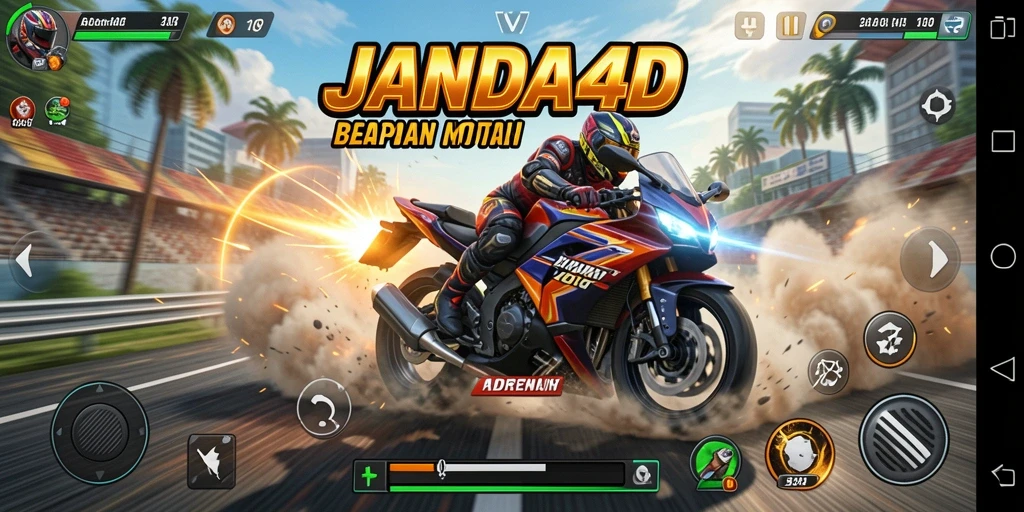 Gameplay seru JANDA4D dengan balapan motor yang mendebarkan.