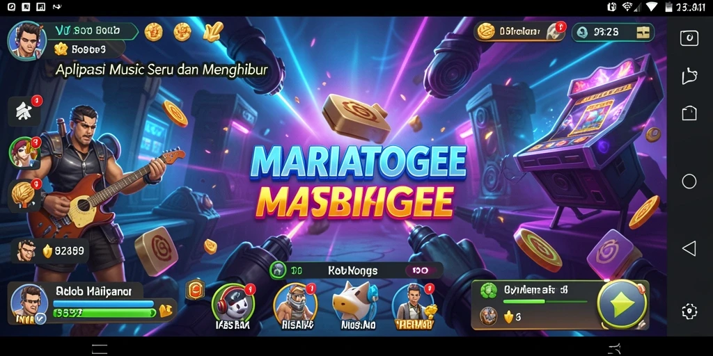 Tampilan utama MARIATOGEL dengan daftar lagu dan mode permainan.
