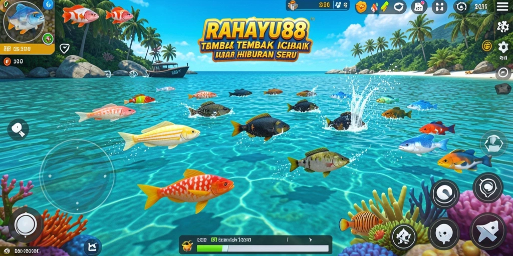 Gameplay RAHAYU88 dengan berbagai ikan dan tantangan menarik.