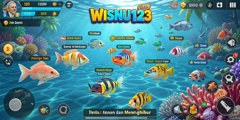 Tangkapan layar WISNU123 menunjukkan aksi tembak ikan yang seru dan mendebarkan.