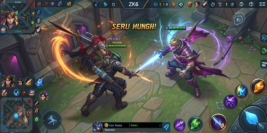 Gameplay seru ZK6 dalam pertarungan tim MOBA.